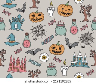 Halloween symbols hand drawn illustrations	