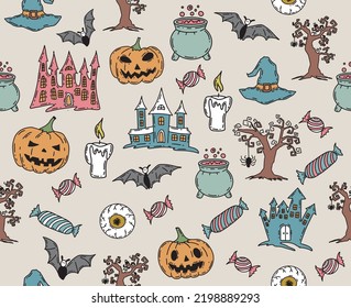 Halloween symbols hand drawn illustrations	
