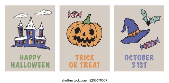 Halloween symbols hand drawn illustrations
