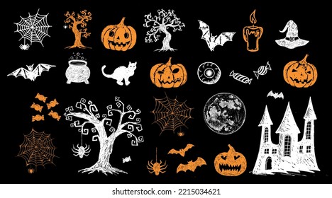 Halloween symbols hand drawn illustrations	
