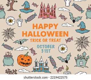 Halloween symbols hand drawn illustrations	
