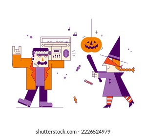 Halloween symbols hand drawn vector illustrations spooky autumn holiday accessories on white background.