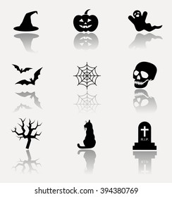 Halloween symbols icon set. Vector illustration.