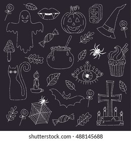 Halloween symbols and icons graphic hand drawn collection