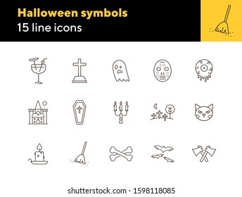 Halloween symbols icons. Grave, vampire, crossed axes. Halloween concept. Vector illustration can be used for topics like holiday, festivals, celebration