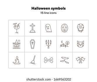 Halloween symbols icons. Grave, vampire, crossed axes. Halloween concept. Vector illustration can be used for topics like holiday, festivals, celebration