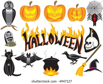 halloween symbols isolated over white