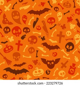 Halloween Symbols Seamless Pattern Orange. Editable pattern in swatches.
