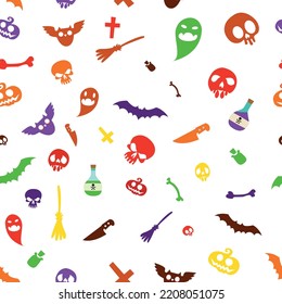 Halloween symbols seamless pattern white background vector image