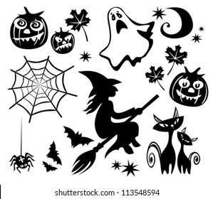 Halloween symbols set isolated on a white background.