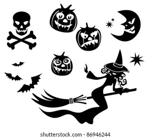 Halloween symbols set isolated on a white background.