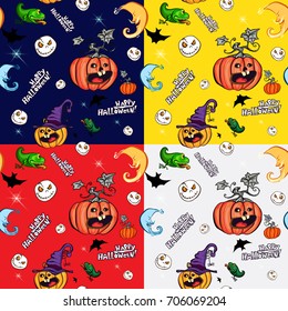 Halloween symbols. Set of seamless pattern. Vector illustration
