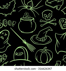 Halloween symbols vector seamless pattern. EPS 8.