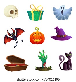 Halloween symbos collection. Cartoon style. Design of vector icons.