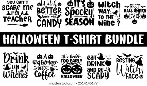 Paquete de camiseta de halloween. Diseño de archivos cortados de Halloween. Diseño de archivo de corte de sublimación de Halloween.