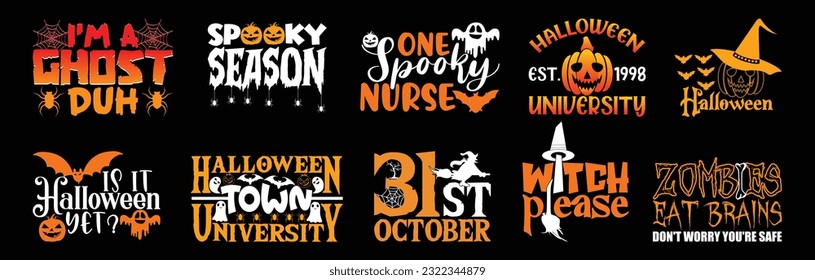 Halloween T shirt Design Bundle, Quotes about Halloween, Halloween T shirt, Halloween typography T shirt design Collection