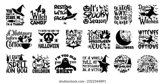 Halloween T shirt Design Bundle, Quotes about Halloween, Halloween T shirt, Halloween typography T shirt design Collection