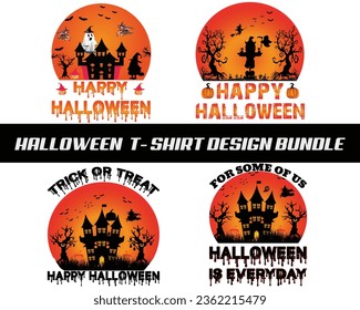 Halloween T -Shirt Design Bundle.Trendy Halloween T -Shirt Design.