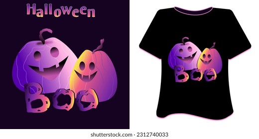 Halloween t shirt . Pumpkins, ghosts, skull . Isolated print pack with Halloween elements. Cool patches, pins in cartoon style. Flat vector kawaii design card 