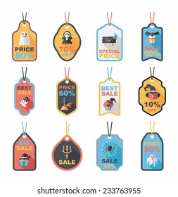 Halloween tag banner flat background set, eps10