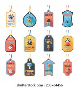 Halloween tag banner flat background set, eps10