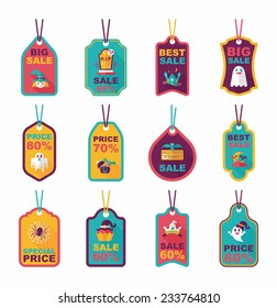 Halloween tag banner flat background set, eps10