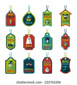 Halloween tag banner flat background set, eps10