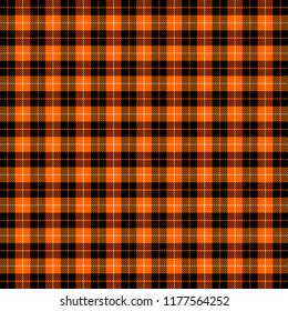 Halloween Tartan plaid. Scottish pattern in orange, black, gray and white cage. Scottish cage. Traditional Scottish checkered background. fabric texture. Vector illustration