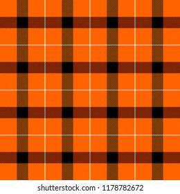 Halloween Tartan plaid. Scottish pattern in orange, black, gray and white cage. Scottish cage. Traditional Scottish checkered background. Seamless fabric texture. Vector illustration