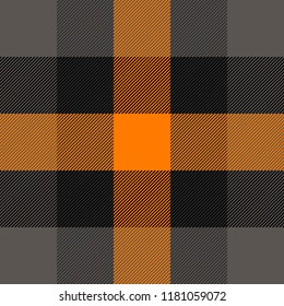 Halloween Tartan plaid. Scottish pattern in orange, black, gray and white cage. Scottish cage. Traditional Scottish checkered background. Seamless fabric texture. Vector illustration