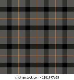 Halloween Tartan plaid. Scottish pattern in orange, black and gray cage. Scottish cage. Traditional Scottish checkered background. Seamless fabric texture. Vector illustration