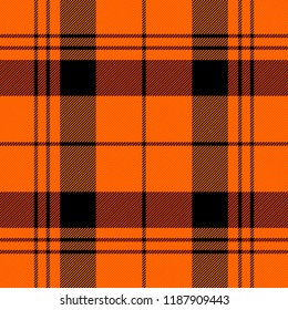 Halloween Tartan plaid. Scottish pattern in orange, black and gray cage. Scottish cage. Traditional Scottish checkered background. Seamless fabric texture. Vector illustration