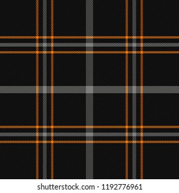 Halloween Tartan plaid. Scottish pattern in orange, black and gray cage. Scottish cage. Traditional Scottish checkered background. Seamless fabric texture. Vector illustration