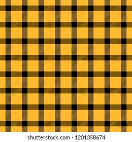 Halloween Tartan plaid. Scottish pattern in yellow and black cage. Scottish cage. Traditional Scottish checkered background. Seamless fabric texture. Vector illustration