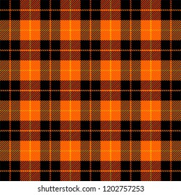 Halloween Tartan plaid. Scottish pattern in orange, black, gray and white cage. Scottish cage. Traditional Scottish checkered background. Seamless fabric texture. Vector illustration