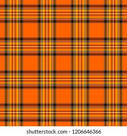 Halloween Tartan plaid. Scottish pattern in orange, black and yellow cage. Scottish cage. Traditional Scottish checkered background. Seamless fabric texture. Vector illustration