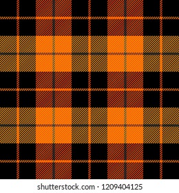 Halloween Tartan plaid. Scottish pattern in orange, black, grey and yellow cage. Scottish cage. Traditional Scottish checkered background. Seamless fabric texture. Vector illustration