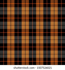 Halloween Tartan plaid. Scottish pattern in black, orange and gray cage. Scottish cage. Traditional Scottish checkered background. Fabric texture. Vector illustration