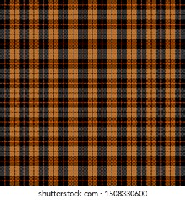 Halloween Tartan plaid. Scottish pattern in black, orange and gray cage.Traditional Scottish checkered background. Seamless fabric texture. Vector illustration