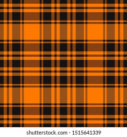 Halloween Tartan plaid. Scottish pattern in black and orange  cage. Scottish cage. Traditional Scottish checkered background. Seamless fabric texture. Vector illustration