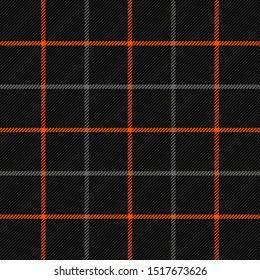 Halloween Tartan plaid. Scottish pattern in black, gray and orange  cage. Scottish cage. Traditional Scottish checkered background. Seamless fabric texture. Vector illustration