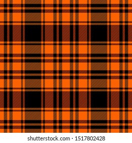 Halloween Tartan plaid. Scottish pattern in black and orange  cage. Scottish cage. Traditional Scottish checkered background. Seamless fabric texture. Vector illustration