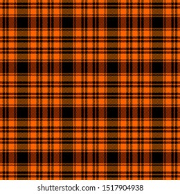 Halloween Tartan plaid. Scottish pattern in black and orange  cage. Scottish cage. Traditional Scottish checkered background. Seamless fabric texture. Vector illustration