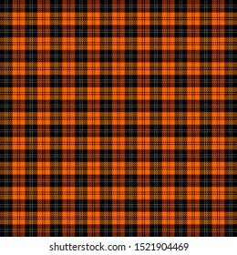 Halloween Tartan plaid. Scottish pattern in black, gray and orange  cage. Scottish cage. Traditional Scottish checkered background. Seamless fabric texture. Vector illustration