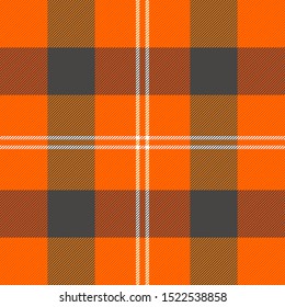 Halloween Tartan plaid. Scottish pattern in orange, gray and white cage. Scottish cage. Traditional Scottish checkered background. Seamless fabric texture. Vector illustration