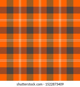 Halloween Tartan plaid. Scottish pattern in orange, gray and white cage. Scottish cage. Traditional Scottish checkered background. Seamless fabric texture. Vector illustration
