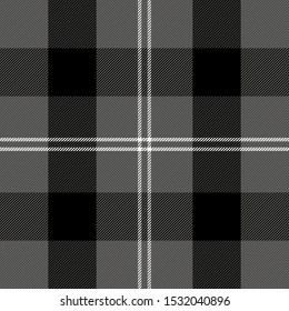 Halloween Tartan plaid. Scottish pattern in black, gray and white cage. Scottish cage. Traditional Scottish checkered background. Seamless fabric texture. Vector illustration