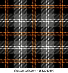 Halloween Tartan plaid. Scottish pattern in black, gray and orange  cage. Scottish cage. Traditional Scottish checkered background. Seamless fabric texture. Vector illustration