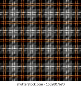 Halloween Tartan plaid. Scottish pattern in black, gray and orange  cage. Scottish cage. Traditional Scottish checkered background. Seamless fabric texture. Vector illustration