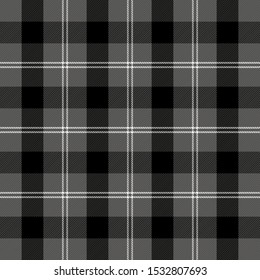 Halloween Tartan plaid. Scottish pattern in black, gray and white cage. Scottish cage. Traditional Scottish checkered background. Seamless fabric texture. Vector illustration